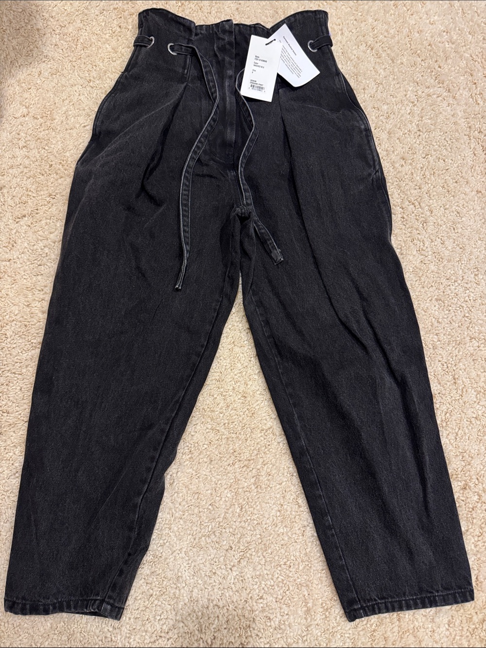 3.1 phillip lim washed Black High-Waist origami Jeans with Drawstring 0